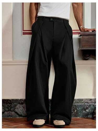 Men's Wide Leg Dress Pants Zipper Fly Pleated Baggy Suit Pants Casual Business Trousers with Pockets Slacks for Men4