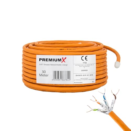 Premium X CAT 7 Netzwerkkabel 30m LAN Kabel Simplex Kupferkabel Ethernet Datenkabel S/FTP PiMF PoE Eca Kat7 Verlegekabel Installationskabel f&uuml;r m&uuml;heloses Verlegen