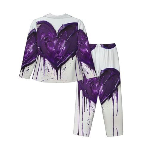 Pyjama violet imprimé amour ensemble chaud et fluide contre le froid nocturne - 4