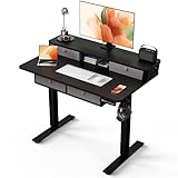 Kingant 40 x 24 Inch Small Electric Standing Desk with 4 Drawers, Height Adjustable Sit to Stand Computer Desk with Storage Shelf and C-Clamp Mount Compatibility for Home Office, Black