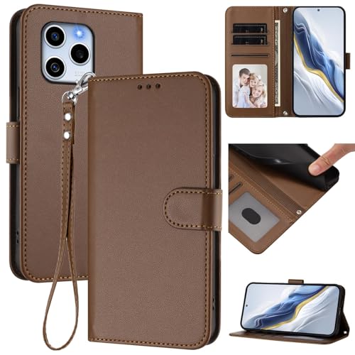Pzwoxukhov Compatible with Honor 60 SE Case Cover,Compatible with Honor 60 SE Phone Case,Solid Color flip Shockproof Case Cover Brown