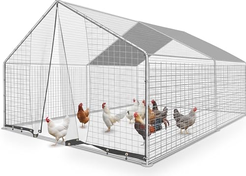 Kapler 4x3x2m Walk-in Chicken Run Large Outdoor Poultry Enclosure with Galvanised Steel Frame PVC Coated Mesh & UV Waterproof Cover for Hens Pets