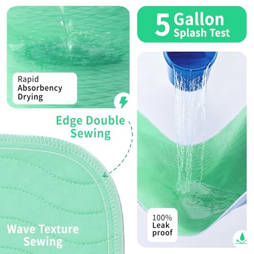 Image of Accompagner Incontinence Bed Pads Washable Waterproof, Ultra-Absorbent Reusable Underpads for Diaper Changing, Nursing, Bedridden, Adults, Seniors, Kids and Dogs (Green, 36 inchx36 inch(Pack of 6))