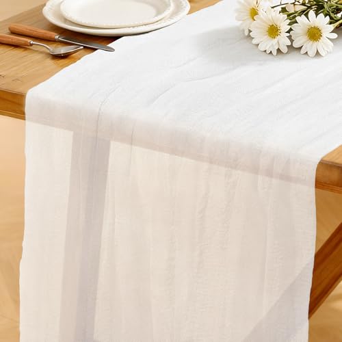 Mode Boho Tischläufer Weiß 280 X 80 cm Tischläufer aus Käsetuch Waschbar Rustikaler Läufer für Hochzeit Silvesterparty Babyparty Brautparty Küche Tisch Dekoration