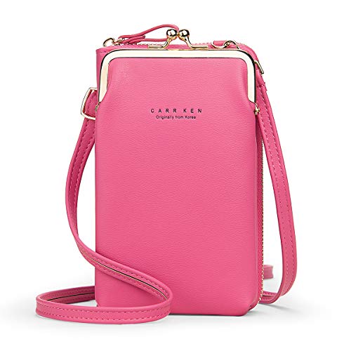 Bolsa tiracolo feminina pequena bolsa para celular carteira de cartão clutch bolso de viagem, Rosa choque, S, Transversal
