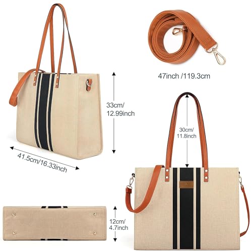 INKMILAN-Daily-Use-Shopper-Natura-Bag-Laptop-Tote-Shoulder-Bags-for-Women-Fits-up-to-156-Inch-Laptop-Handbag-Casual-Canvas-Bag-Ideal-for-Shopping-Travel