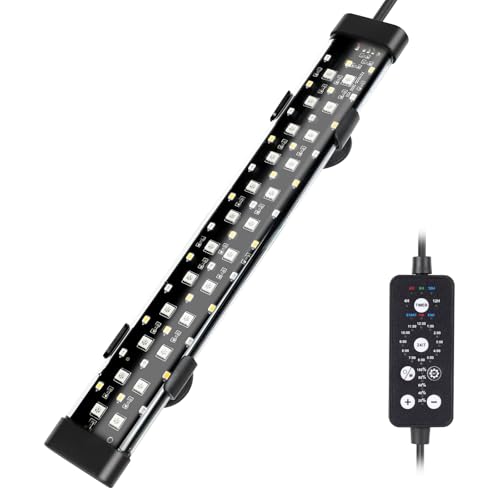 hygger Submersible LED Aquarium Light, 11W 12 in 24/7 Mode Fish Tank Light with 5 Rows Beads, with Timer 9 Colors and Adjustable Brightness, IP68 Waterproof Full Spectrum Light for 13-23 inch Tank