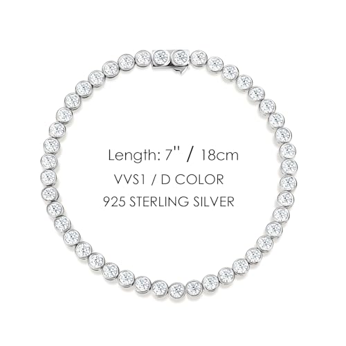 Moissanite Tennis Bracelets for Women: White Gold Plated 925 Sterling Silver Round Chain Sparkling 3mm Diamond VVS1 D Color Solitaire Precious Bracelet Birthday Valentine's Day Wedding Brides Jewelry2