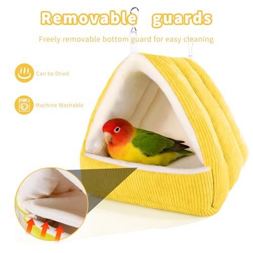 Image of Winter Warm Bird Bed for Cage with Soft Plush Hanging Hammock & Hut Tent, Hideaway Sleeping Nest for Budgies, Cockatiels, Small Animals, and Guinea Pig Hideouts (Yellow, S)