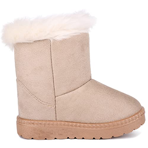Femizee Toddler Girls Boots Warm Winter Snow Boots For Kid Boys Flat Button Size 5 Toddler,Beige 21 #TOP3