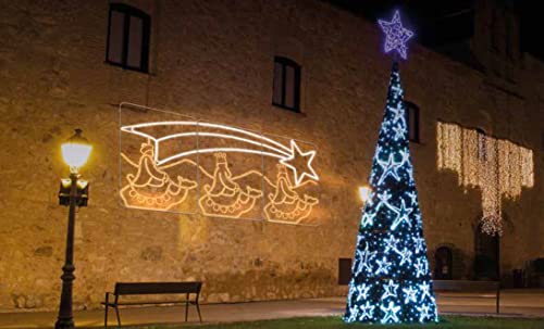 Figura Navideña Reyes Magos con Camellos y Cometa de Leds con Medidas 4,80×2,20 Metros IP65 Apto para Exteriores, para fachadas