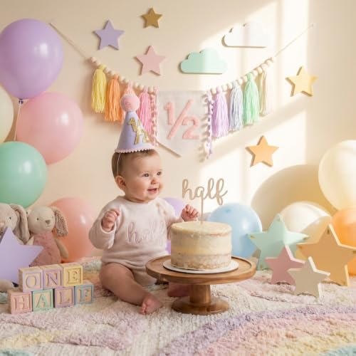 1/2 Birthday Girl Half Way to One Blue 6 Months Decorations Banner,Macaron by Asnomy - Used condition - Image 4