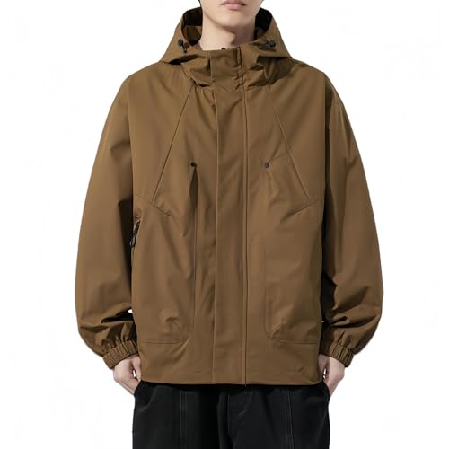 [Hyjkl] ウインドブレーカー メンズ マウンテンパーカー マウンテンジャケット 大きいサイズ フード付き 撥水 防寒着 防風雨 登山 軽量 キャンプ アウトドア 秋冬服 コーヒー-M