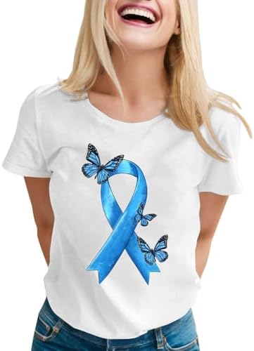 Womens Round Neck Short Sleeve Diabetes Awareness Print T-Shirt Top Blouse 01White X-Large