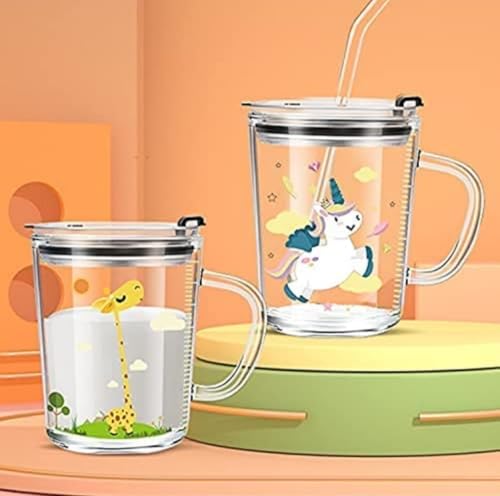 Image of Reusable Glass Coffee Sipper Mugs with Lid & Straw Pack of 1, 350ml Multipurpose Drinking Glasses Tumbler with Leather Sleeve Cup for Juice Smoothies Iced Tea Home & Travel (Printed Sipper)