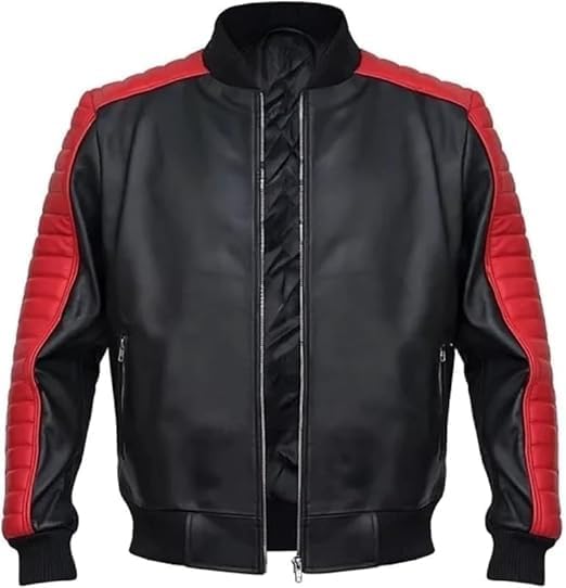 Superlative Mens Miami Stunt Team Ryan Gosling Black/Red Bomber Leather Jacket- Fall Guy Vice Black Bomber Jacket