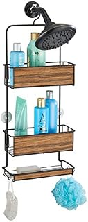 mDesign Practical Shower Caddy - Easy to Hang Shower Stand Without Drilling - Shower Basket with Shelves and Hooks for Shampoo, Conditioner, Soap and More - Bronze/Rosewood Finish