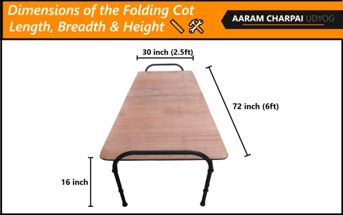 Image of Plywood Folding Bed Cot for Sleeping Space Saving Heavy Metal Frame| Portable | Multipurpose | Lightweight (Brown) (Round, 2.5X6 ft or 30X72 inch)
