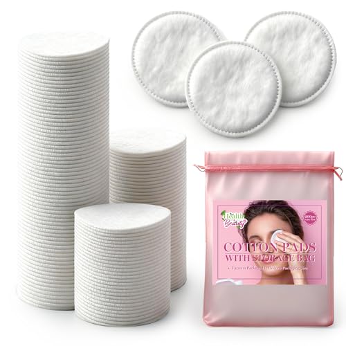 SOL 200pk Cotton Pads with Organza Storage Bag - Hypoallergenic Makeup Remover Pads, Gentle Face Cleansing for All Skin Types, Baby Care, Essential Oil Diffuser Use, Soft and Pure for Daily Skincare