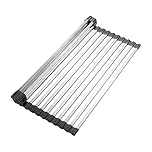 Ibergrif M34400 Roll Up Dish Drying Rack Stainless Steel, Roll Up Dish Drainer Sink Mat for Over Sink & Kitchen Counter Top, with Non-Slip Silicone, 43 * 35CM