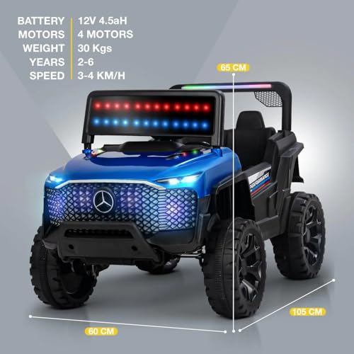 Image of Driving EV Cars for 1, 2, 3, 4, 5, 6 Years | Remote + Steering + Mobile App Control | Kids Jeeps (Entery Level Jeeps [2-6 Years] GT1, Blue)