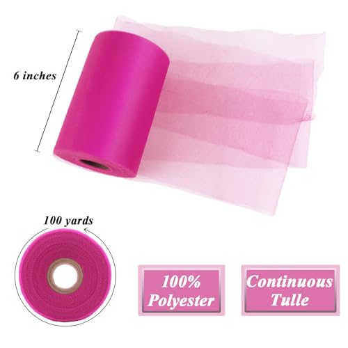 Image of Hot Pink Tulle Fabric Roll 6 Inch x 100 Yards Tulle Ribbon