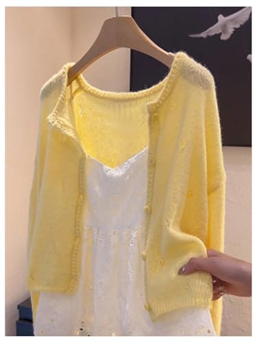 SHENHE Women's Button Down Crew Neck Lightweight Long Sleeve Soft Knit Cardigan Sweater4