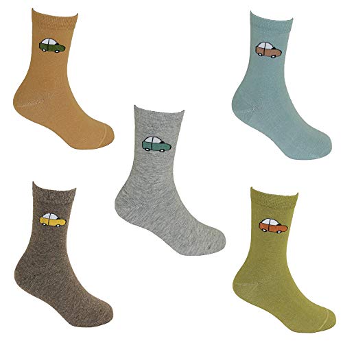 Trendcool Calcetines Niño y Niña Algodón 100%. Pack 5 Calcetines con Dibujos Divertidos de Colores. Calcetines Algodon Niños y Niñas para Invierno. (Coches-1, 6-8) Cover