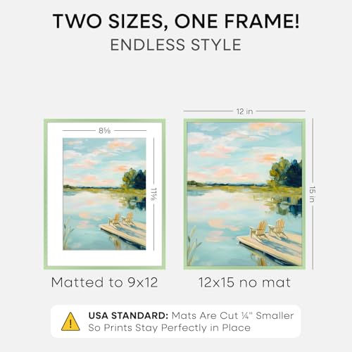 Image of Homeforia 12x15 Sage Green Picture Frame, High End Metal 12x15 Poster Frames with Mat 9x12 Photo, 12 x 15 Sage Green Frames Matted to 9 by 12 Art, 15x12 Thin Frame, Tempered Glass, Wall Kit, Set of 1