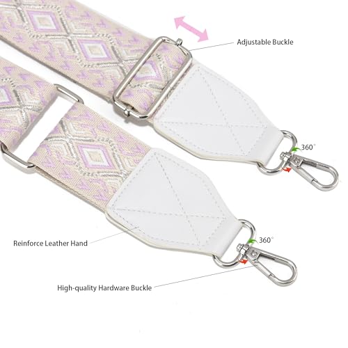 Image of LEMEDE Purse Strap,2 inch Leather End Shoulder Strap Adjustable Replacement,Retro Jacquard Multi-pattern Crossbody Bag Straps