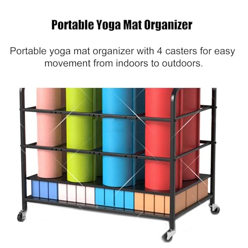 Support de tapis de yoga commercial à roulettes et espacement réglable - 7