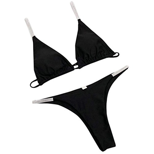 OHQ Costume da Bagno, Abbigliamento Donna Mare E Piscina Bikini Slip Tanga Culotte Scarpe Accessori Costumi da Bagno Nuovi Sexy Solid Bling Imbottiti Push-Up (Nero, S)