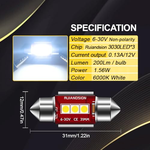 Lámparas LED Dome 31mm Pack 2 Ruiandsion Blanco miniatura 2