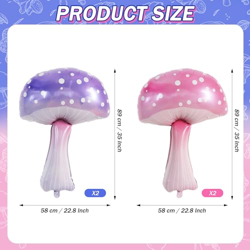 Image of Vuzvuv 35 Inches Blue Pink Foil Mushroom Balloons, Video Game Mushrooms Party Decoration for Birthday, Theme Parties, Spring Holiday Picnic, Forest Plant Theme Decor(4Pcs)