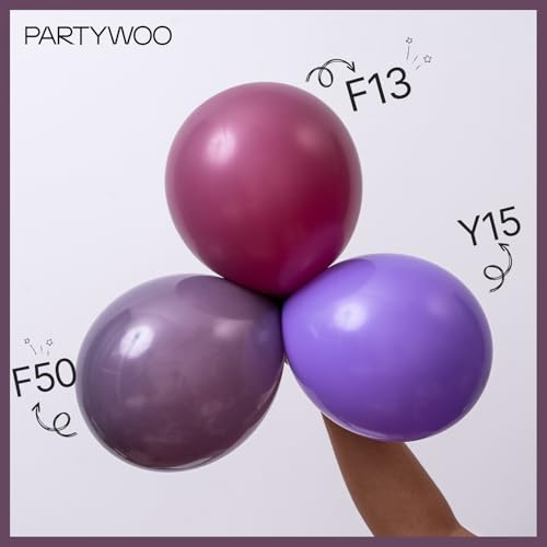 Image of PartyWoo Dusty Purple Balloons 100 pcs Different Sizes of 18 12 10 5 Inch Dark Purple Latex Helium Balloon Arch Kit Garland for Baby Shower Halloween Butterfly Birthday Party Decorations Purple-F50