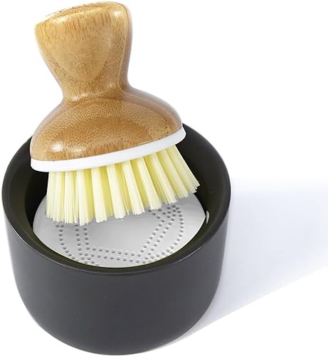 Full Circle Bubble Up Soap Dish Set, Pack of 4 - Dispenser & Brush, Gray & White