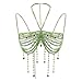 Handmade Green Beaded Body Chain Top, Fresh Mint & Forest Bead Bustier, Adjustable Bohemian Bikini, Festival Beachwear for Women