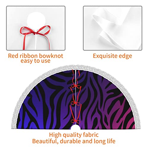 Christmas Tree Skirt 48" - Purple Blue Green Camouflage Zebra Stripes Printed Tree Skirt With Tassel Xmas Tree Decoration For Christmas Holiday #TOP5