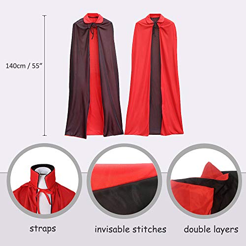 Cakka Halloween Vampire Cloak, 55 Inch Reversible Halloween Costume Cape With Vampire Teeth And Ears thumb #2