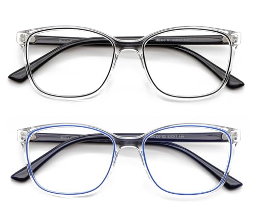 IEYELUUK 2 Pack Blue Light Readers for Women & Men, Anti-UV Glasses with Customizable Temple Curve, Clear Frame & Lens,+1.75
