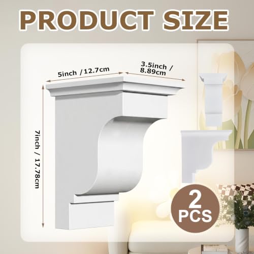 Image of Briwooody 2 Pcs Unfinished Paintable Corbels Bracket for Doorway Countertop Home Cabinet Bookshelves Furniture Support PU (3 1 /2 W X 5 D X 7 Inch H,Classical Style)