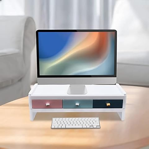 Desktop Monitor Stand PC Computer Riser Desk Table Laptop Shelf Notebook Display with Storage Drawer for Home Office Business Cover