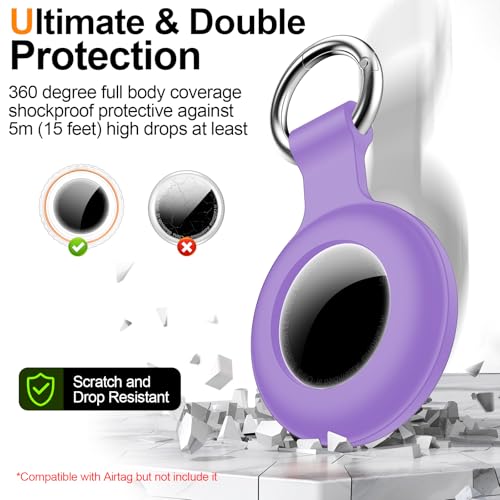 Image of 1|2|4Pack for Apple AirTag Holder,for Air Tag 2nd &1st Genaretion,Waterproof GPS Tracker Air Tag Keychain with Cover Anti-Scratch Silicone for Air-Tag Case for Pets,Kids,Bags,Luggages-Purple