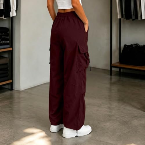 Women's Cargo Pants Drawstring Waist Wide Leg Utility Work Trousers - image 3
