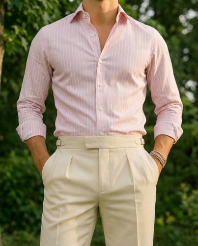 Image of IndoPrimo Men's Striped Shirt | Premium Slim Fit Full Sleeve Formal Casual Shirt | Button-Down Cotton Shirt for Office