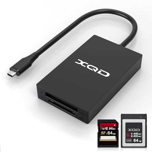 XQD Card Reader USB C XQD/SD Reader Dual Slot Memory Card Reader 5Gpbs Super Speed Support Sony G/M Series Lexar 2933x/1400x USB Mark XQD Card SD Card for Windows/Mac OS Type-C XQD Card Reader