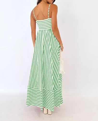 Image of Women Striped Maxi Dress Smocked Backless Spaghetti Strap Long Flowy Dress Sleeveless Boho Aline Sundress