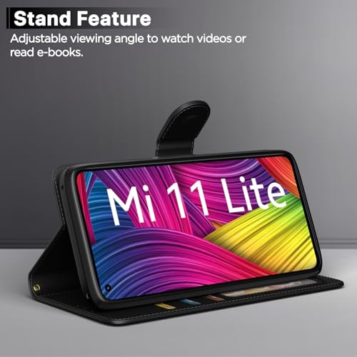Image of Pikkme Flip Cover for Mi 11 Lite Mi 11 Lite | Leather Finish | Shockproof with Card Pockets & Wallet Stand | Ultimate Protection Case (Black)