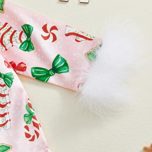 Toddler Girl New Year Silk Pajamas Bow&Clock Print Lapel Long Sleeve Button Down Tops and Pants Sleepwear PJs Outfit4