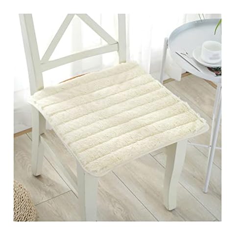 JLWM Chair Pad Plush, Seat Cushion Solid Color Striped Quilted Seat Pad Chair Cushion With Straps Not-slip For Winter Home Dining Chair Office-White-40x40cm Cover